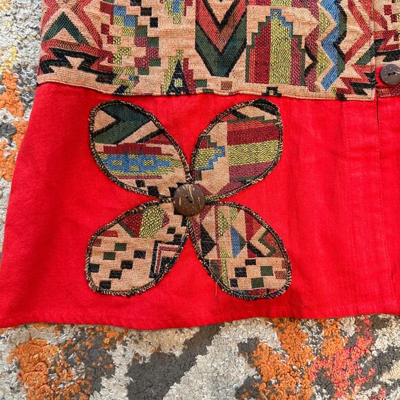 VTG JADE COLLECTION Tapestry Applique Coat Size L Indie Hipster Eclectic Casual - Picture 4 of 10